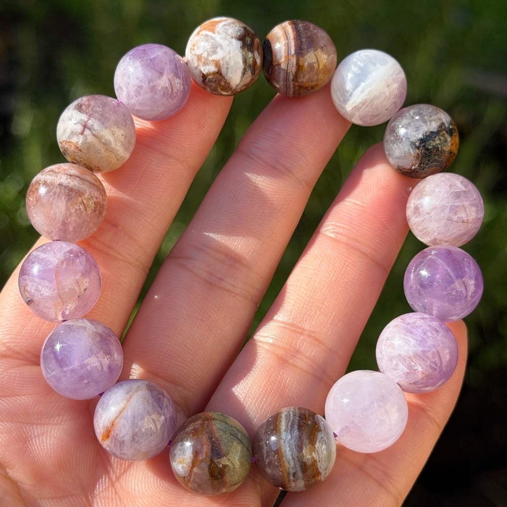 13.5mm stretchable aurora agate amethyst bracelet 0565